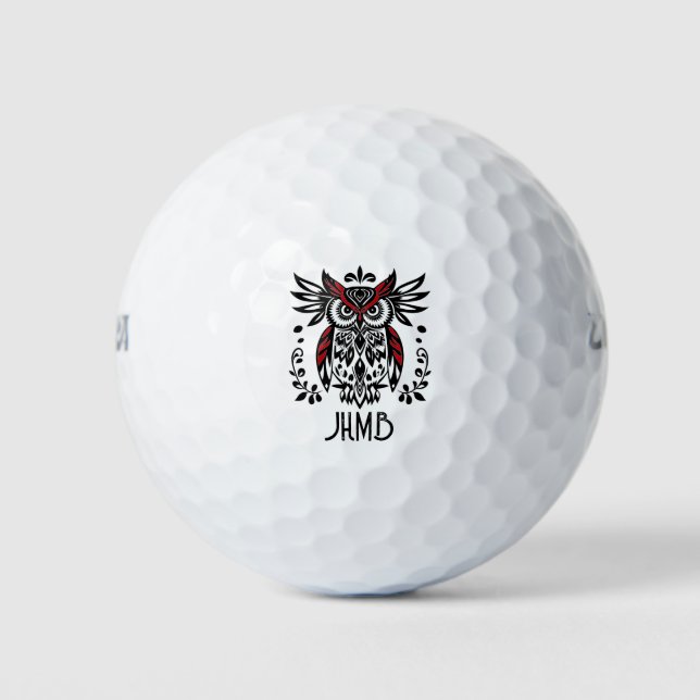 Pelotas De Golf Arte de monograma de ave de búho (Anverso)