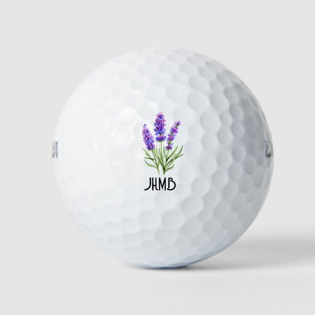Pelotas De Golf Arte de monograma de flor de jardín de lavanda her (Anverso)