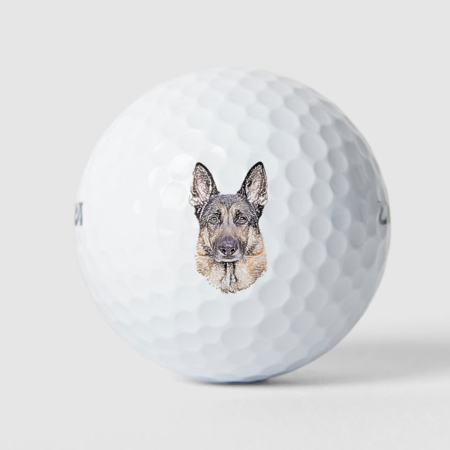 Pelotas De Golf Arte de perro esbozado por pastores alemanes (Anverso)