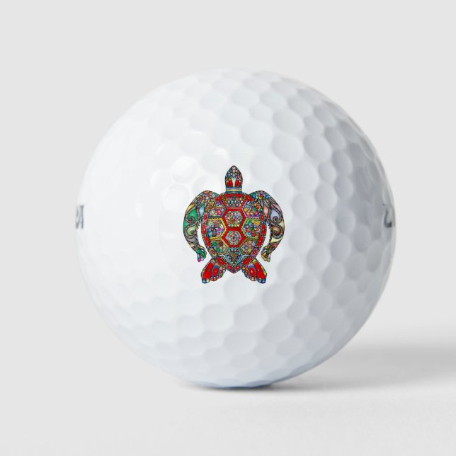 Pelotas De Golf Arte de tortuga marina psicodélica (Anverso)