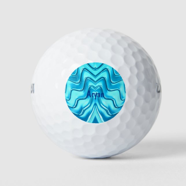 Pelotas De Golf ARYAN ~ OLAS Aqua Blue Shades fractal ~ lindo~ (Anverso)