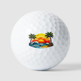 Pelotas De Golf Atardecer de verano vintage palmeras olas de playa