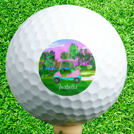 Pelotas De Golf Atardecer En El Campo De Golf Carro De Golf De Cue