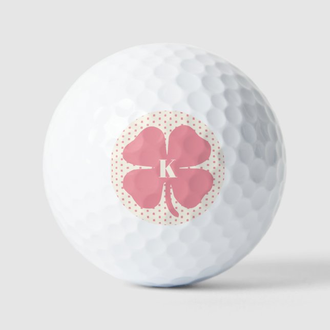 Pelotas De Golf Atractivo rosa con suerte con monograma (Anverso)