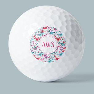 Pelotas De Golf Aves acuarelas Monograma brillante