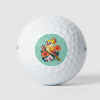 Pelotas De Golf Aves amarillas adorables con flores