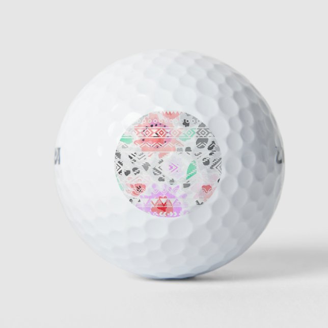 Pelotas De Golf Azteca floral de color pastel (Anverso)