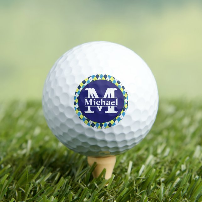Pelotas De Golf Azul Frambuesa Limón Argyle Monogramado Preppy (Camiseta in situ)