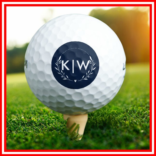 Pelotas De Golf Azul marino y blanco | Monograma de Iniciales Mode (Navy Blue and White | Modern Initials Monogram Golf Balls)