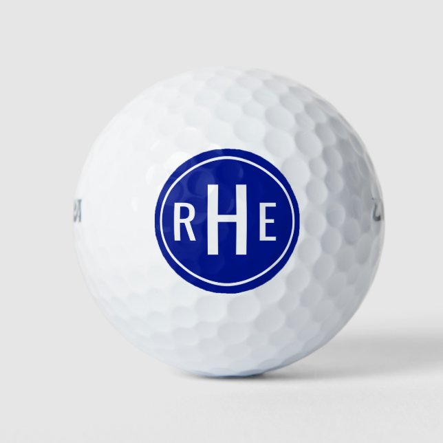 Pelotas de Golf Azul Monograma Moderno (Anverso)