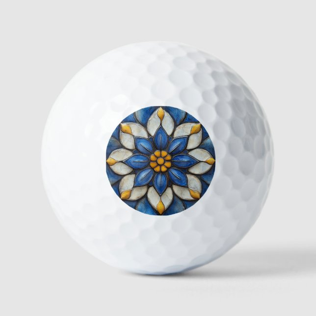Pelotas De Golf Azulejo floral Blanco azul y amarillo (Anverso)