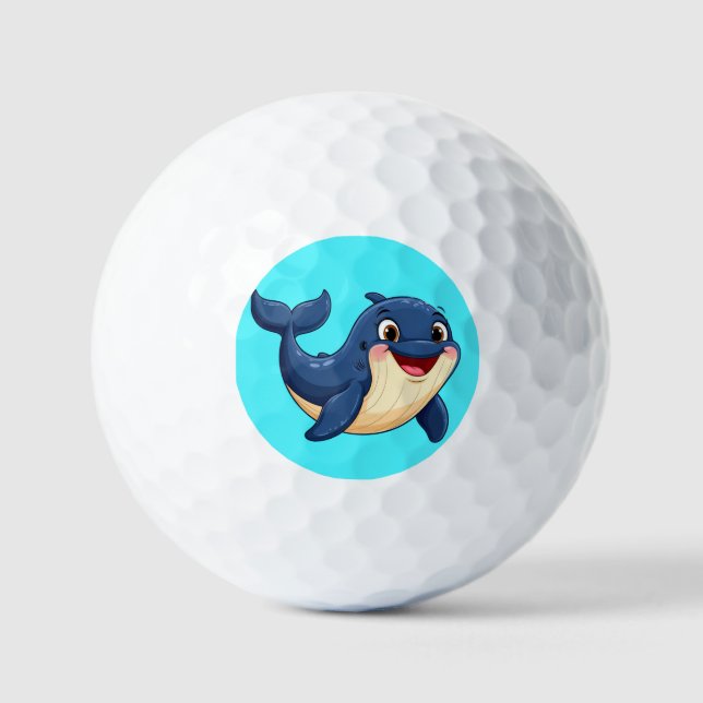Pelotas De Golf Ballena de dibujos animados alegres nadando (Anverso)