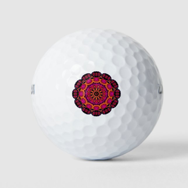 Pelotas De Golf Balnearios Mandala - Rosa, Rojo, Púrpura y Naranja (Anverso)