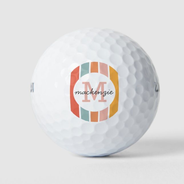 Pelotas De Golf Bandas retro-coloreadas monogramadas personalizada (Anverso)