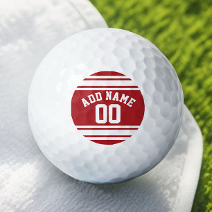 Pelotas De Golf Bandas rojas y blancas con nombre y número