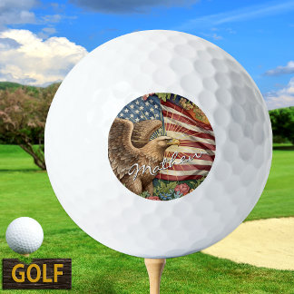 Pelotas De Golf Bandera Americana Vintage, Águila, Arte Patriótico