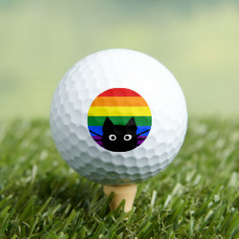 Pelotas De Golf Bandera arcoiris de gato negro de Peeek