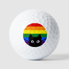 Pelotas De Golf Bandera arcoiris de gato negro de Peeek