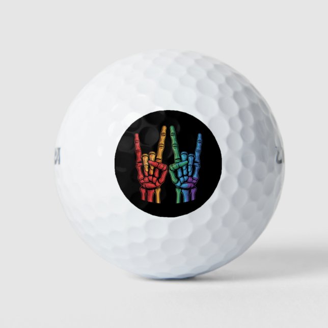 Pelotas De Golf Bandera arcoiris de Skeleton Rock Hand LGBTQ Orgul (Anverso)