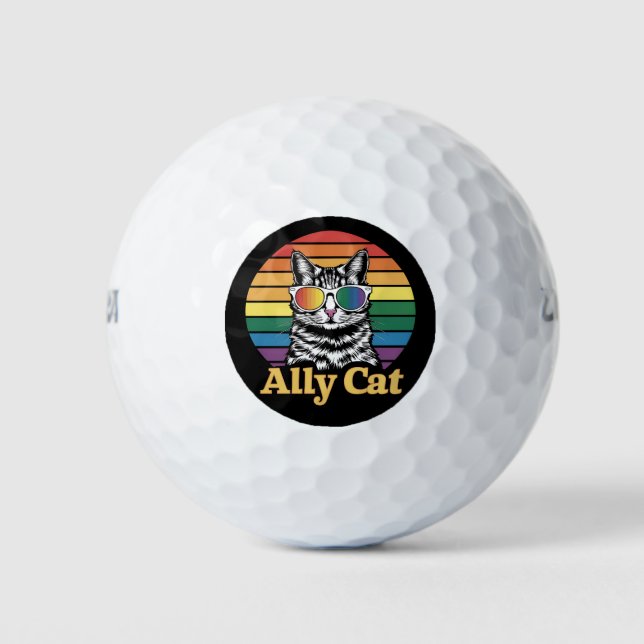 Pelotas De Golf Bandera arcoiris LGBTQ de Ally Cat (Anverso)