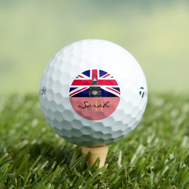 Pelotas De Golf Bandera británica monogramada y golf Reino Unido/R (Camiseta in situ)