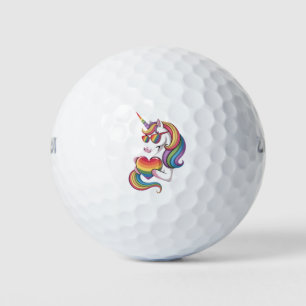 Pelotas De Golf Bandera de arcoíris de corazón de unicornio de org