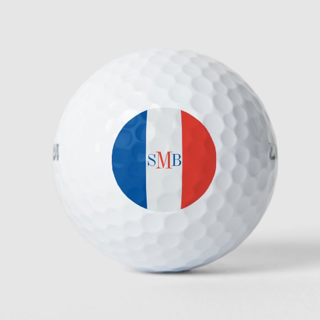 Pelotas De Golf Bandera de Francia con monograma personalizado (Anverso)