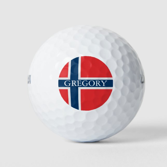 Pelotas De Golf Bandera de Noruega con nombre personalizado (Anverso)