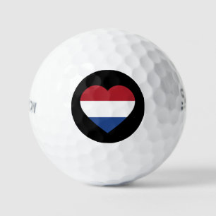 Pelotas De Golf Bandera del Corazón de los Países Bajos en el Blac