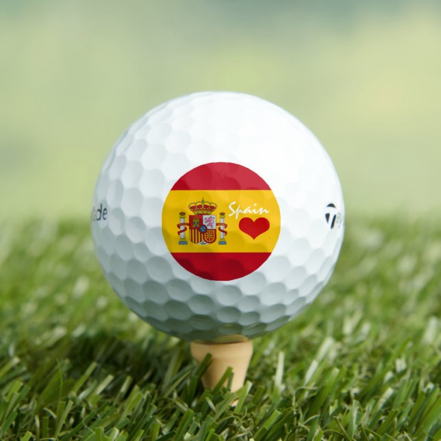 Pelotas De Golf Bandera española con fanáticos del corazón rojo/go (Camiseta in situ)