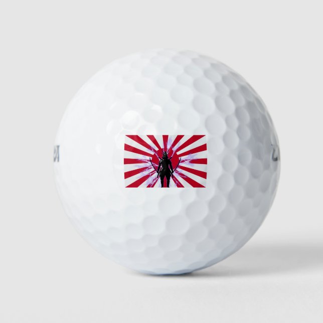 Pelotas De Golf Bandera japonesa y creciente guerrero de Samurai (Anverso)