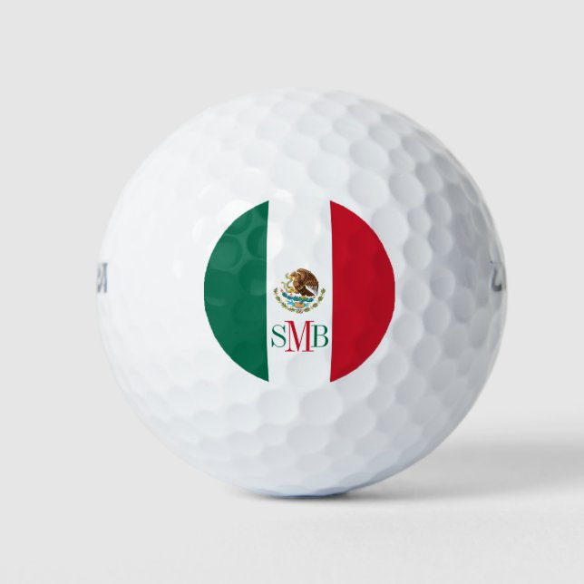 Pelotas De Golf Bandera mexicana con monograma personalizado (Anverso)