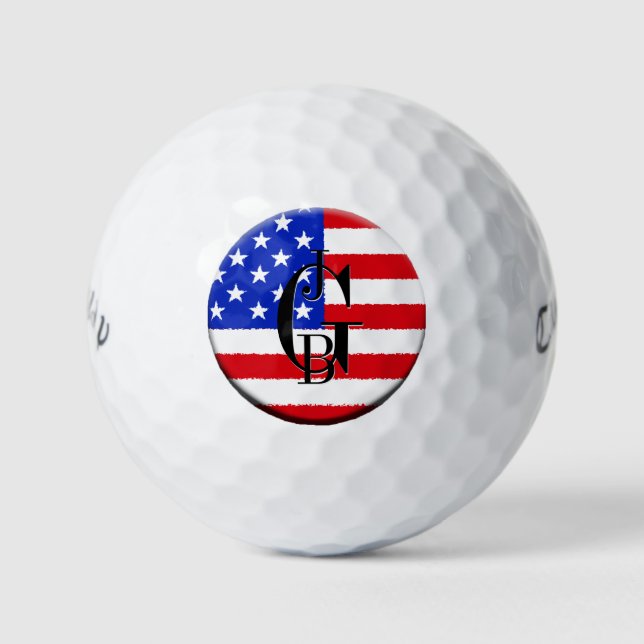 Pelotas De Golf Bandera Patriótica Americana Monogramada (Anverso)