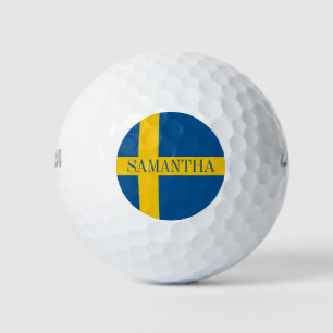 Pelotas De Golf Bandera sueca con nombre personalizado