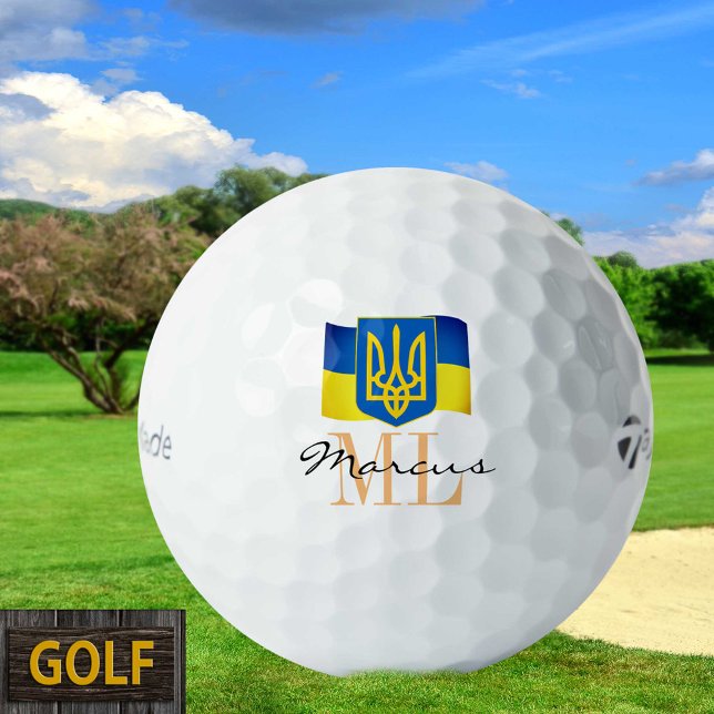 Pelotas De Golf Bandera ucraniana monogramada, Emblem y Ucrania (Subido por el creador)