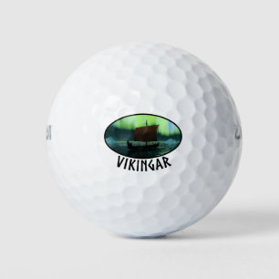 Pelotas De Golf Barco Vikingo Y Aurora Boreal