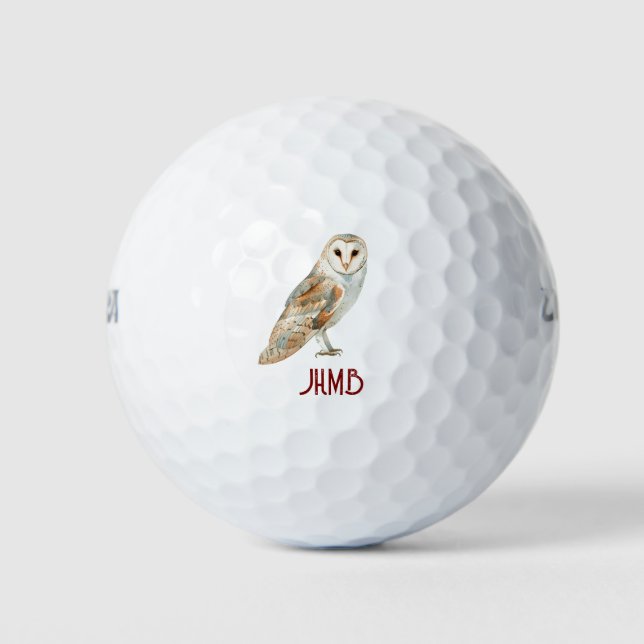 Pelotas De Golf Barn Owl Bird Animal Monogram Art (Anverso)