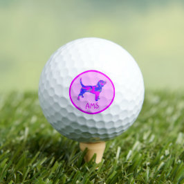 Pelotas De Golf Beagle Hound Dog Silhouette Hot Pink & Blue