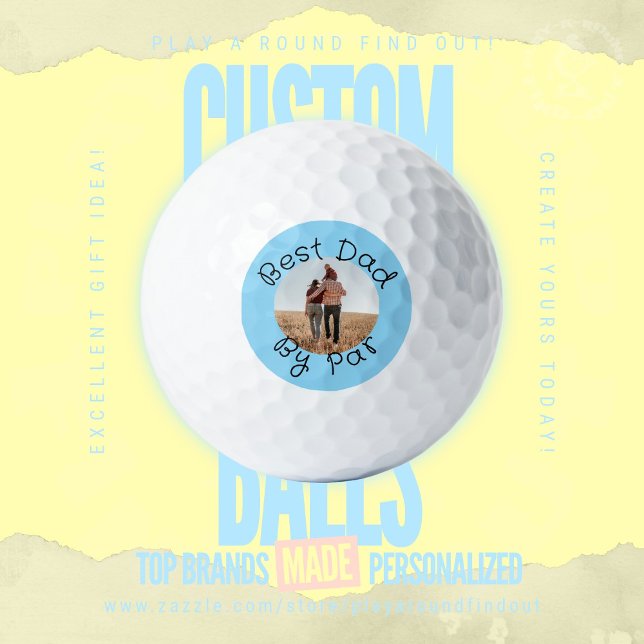 Pelotas De Golf Best Dad By Par Personalized Photo Golf Gift (Custom golf balls by Play A Round Find Out, "Best Dad by Par" Family portrait)