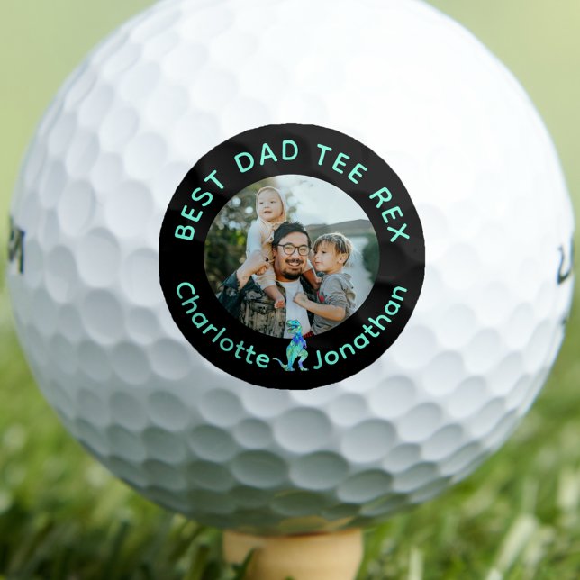 Pelotas De Golf Best Dad Tee Rex Custom Photo Kids Names (Our dad is the best tee Rex custom photo kids names funny dinosaur golfing joke golf ball for father)
