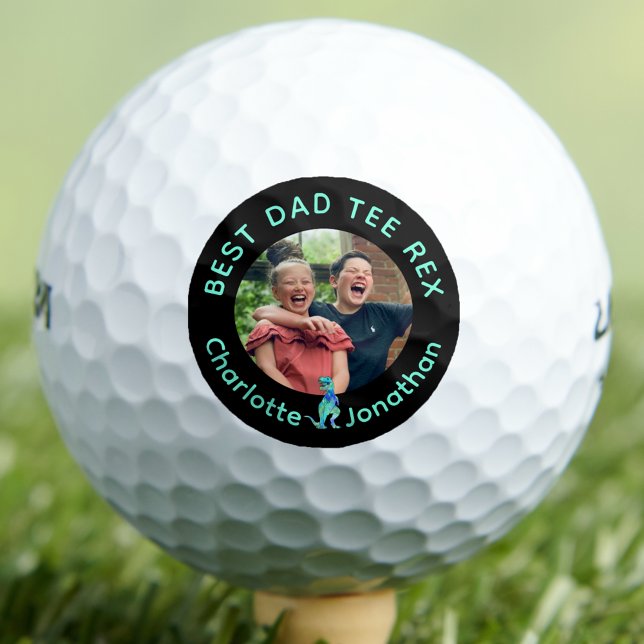 Pelotas De Golf Best Dad Tee Rex kids photo (Funny best dad tee Rex custom kids photo golf ball With names dinosaur golfing fathers gift from kid)