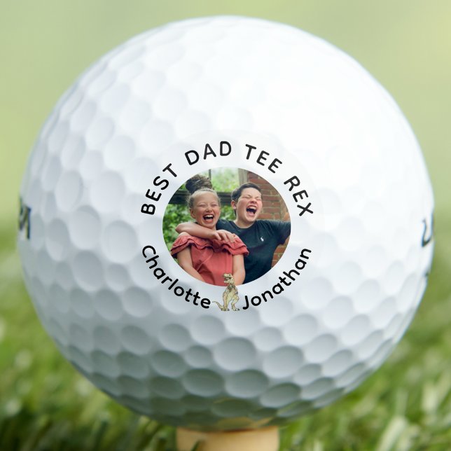 Pelotas De Golf Best Dad Tee Rex personalized kids photo and names (Funny best dad tee Rex custom kids photo and names golf ball fun dinosaur theme for golfing fathers)