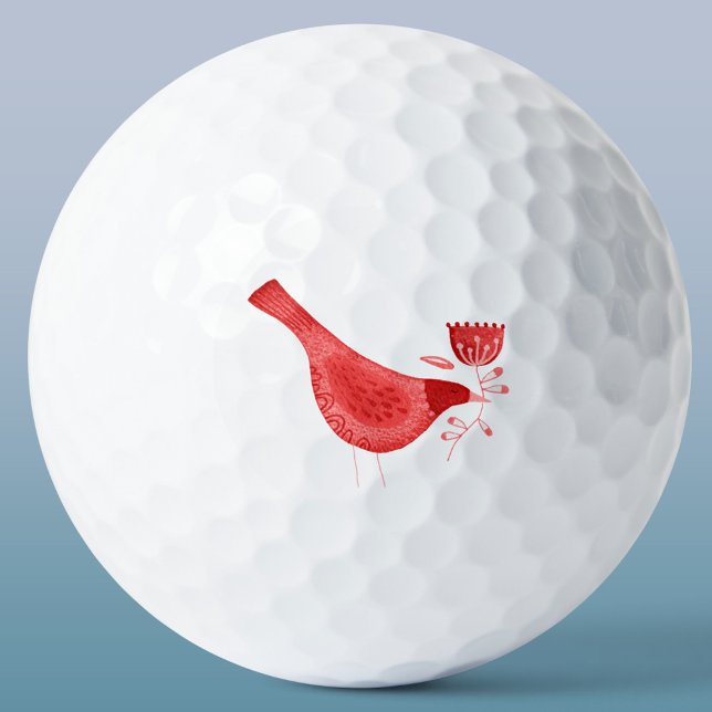 Pelotas De Golf Bird Watercolor Rojo (Watercolor bird and flower red art golf ball)