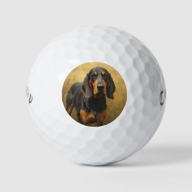 Pelotas De Golf Black and Tan Coonhound (Anverso)
