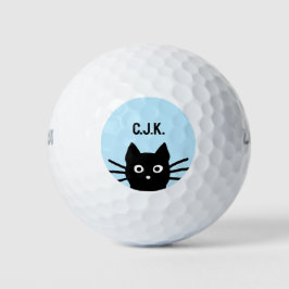 Pelotas De Golf Black Cat Custom Name Funny Peeking Cat
