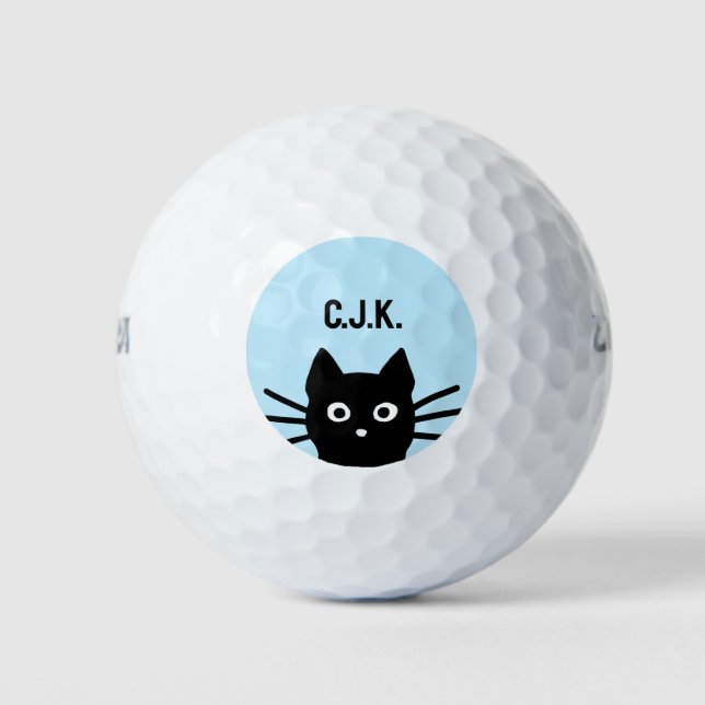 Pelotas De Golf Black Cat Custom Name Funny Peeking Cat (Anverso)