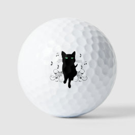 Pelotas De Golf Black Cat Surrounded by Whispering Notes of Music