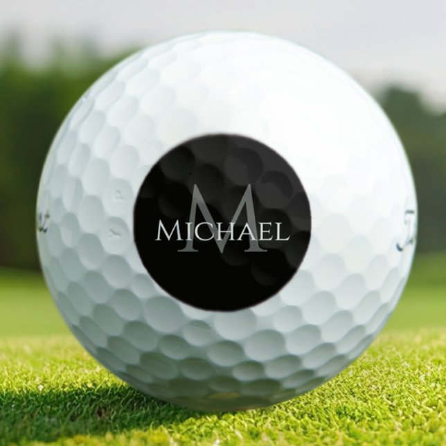 Pelotas De Golf Black Gray Custom Monogram Name Initial  (Subido por el creador)