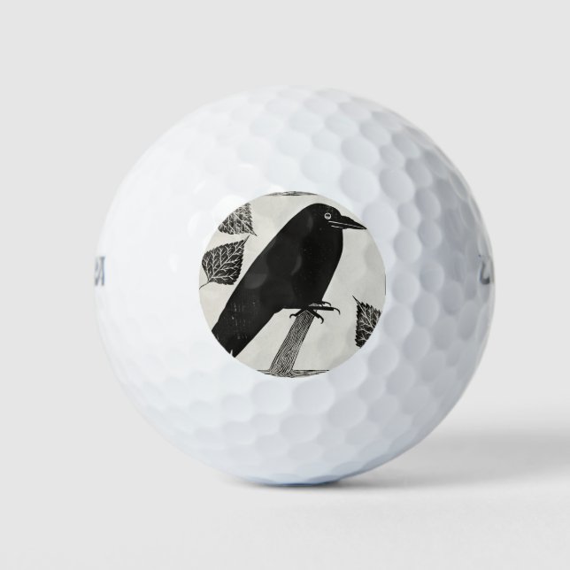 Pelotas De Golf Black Simple Crow Illustration (Anverso)