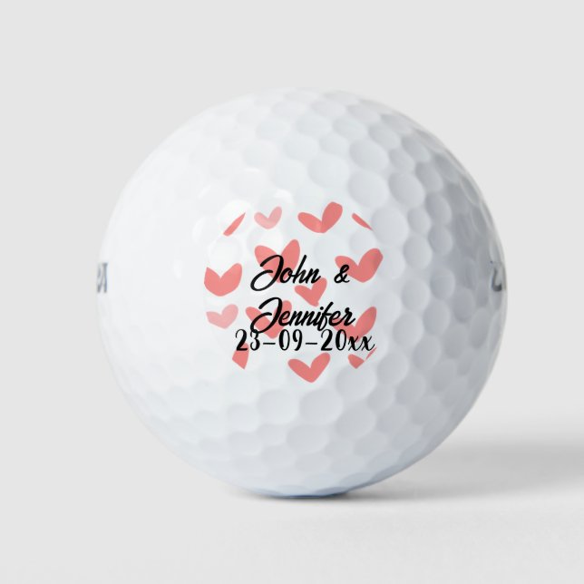 Pelotas De Golf blanco simple estilo de texto mínimo boda corazón  (Anverso)
